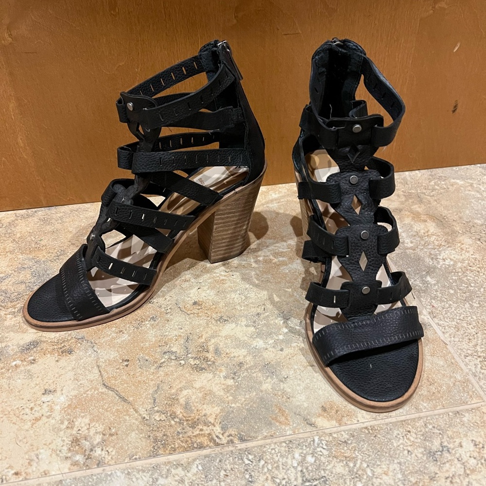 Dolce Vita Lain Black Gladiator Block Leather Heels